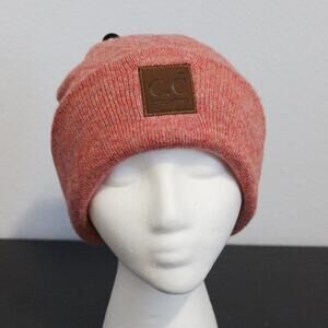 C.C. BEANIE UNISEX SOFT RIBBED LEATHER OVER SIZED LOGO PATCH NWOT